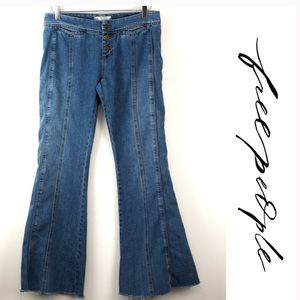 Free People Wide Leg Raw Hem Jeans